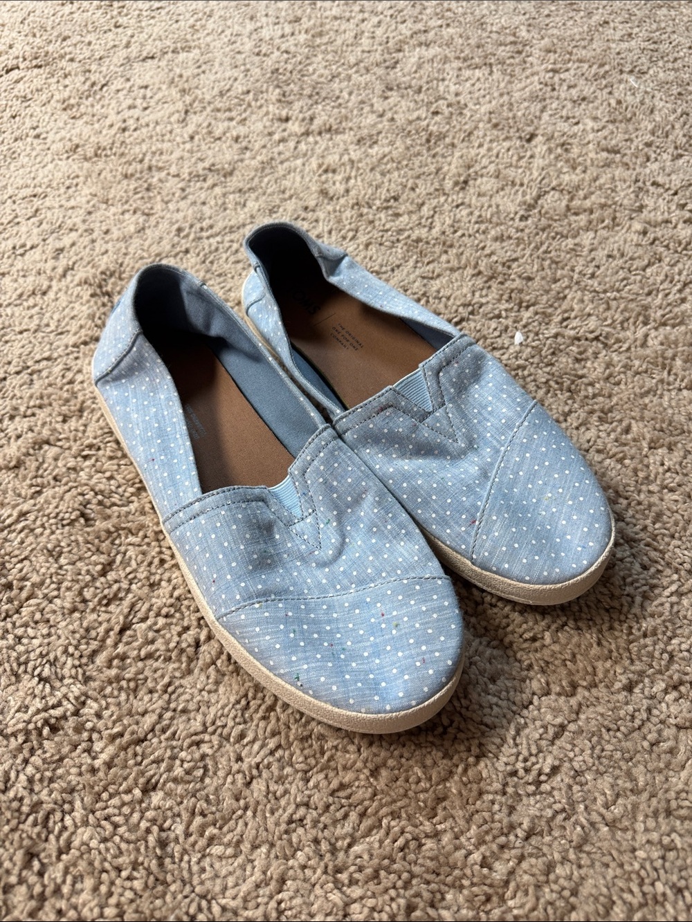Toms Light Blue Polka Dot Canvas Slip-On Flats